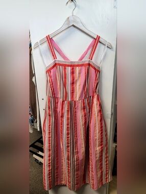 LOFT Pink and Red Striped Sundress